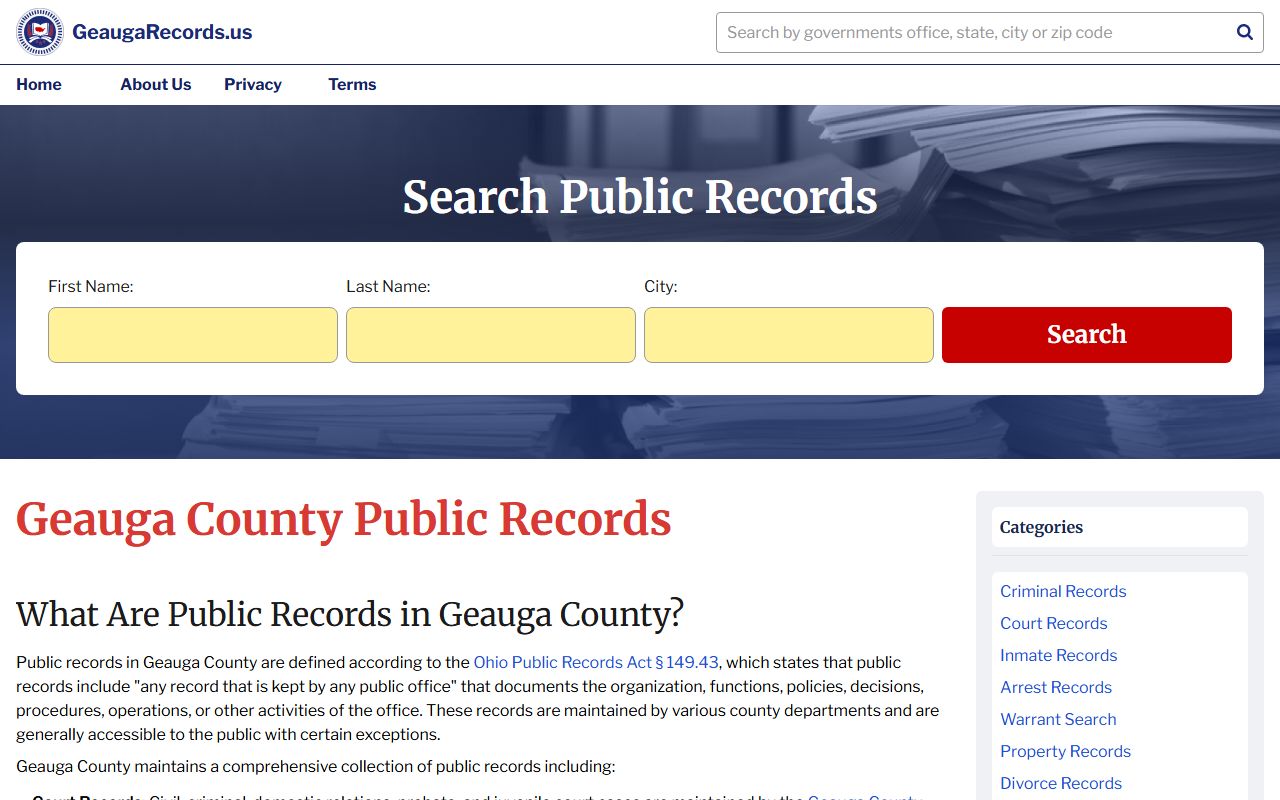 Geauga County criminal court records resource page